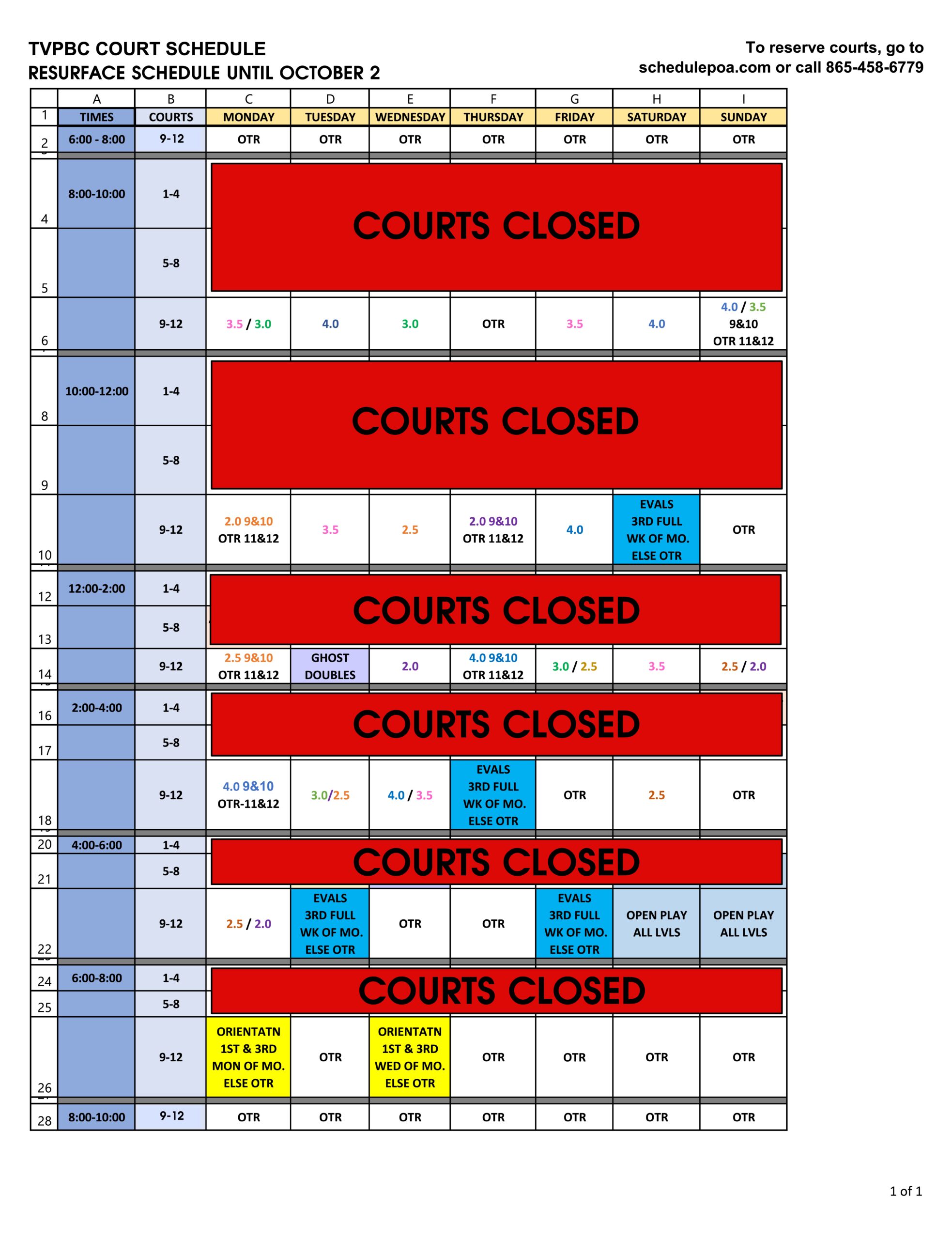 Court Closure Schedule